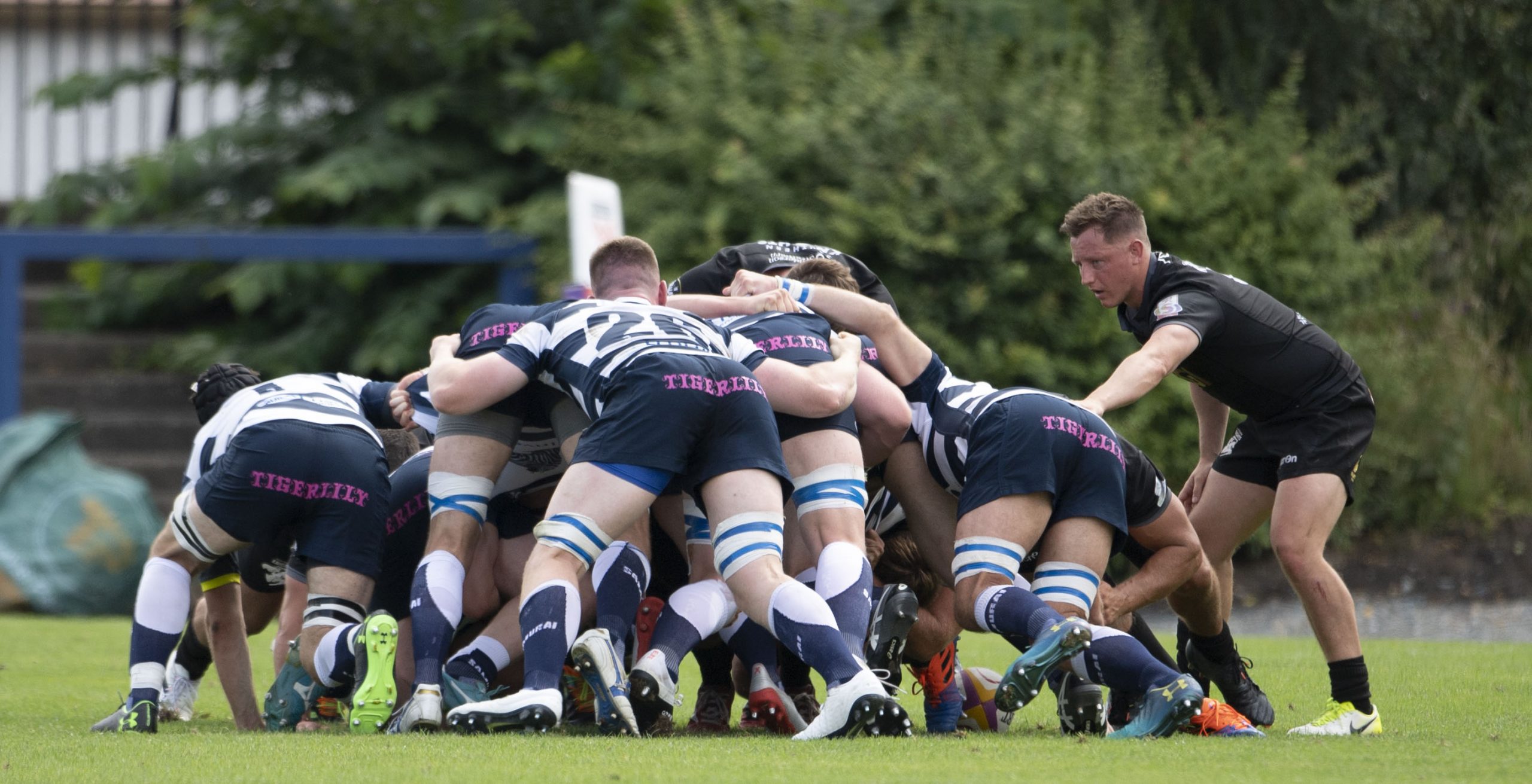 EDINBURGH, SCOTLAND - AUGUST 08: A Scrum takes place during a FOSROC Super6 match between Heriot's and Southern Knights at Heriot's Rugby Club, on August 08, 2021, in Edinburgh, Scotland. (Photo by Paul Devlin / SNS Group)