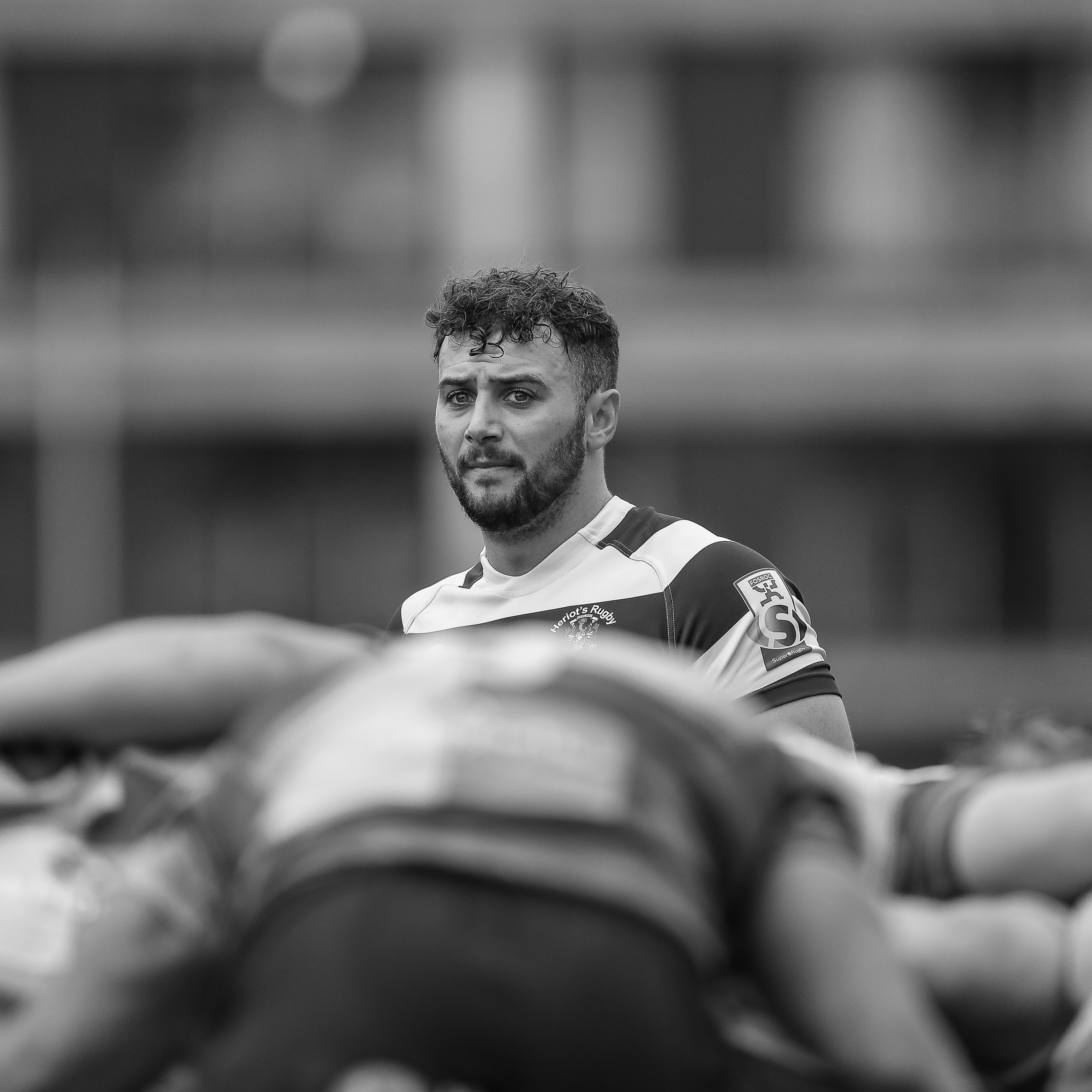 Heriots Lloyd Wheeldon looks on as a scrum gets set. FOSROC Super 6 match between Heriot's Rugby and Boroughmuir Bears at Goldenacre, Edinburgh on 09/10/2021. 

(Photo: 39 Design Photography)
