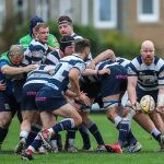 Heriots Jason Hill pops a pass to  Lloyd Wheeldon FOSROC Super 6 match between Heriot's Rugby and Boroughmuir Bears at Goldenacre, Edinburgh on 09/10/2021. (Photo: 39 Design Photography)
