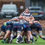 Heriots Fraser Hastie guides the maul forwardFOSROC Super 6 match between Heriot's Rugby and Boroughmuir Bears at Goldenacre, Edinburgh on 09/10/2021. (Photo: 39 Design Photography)