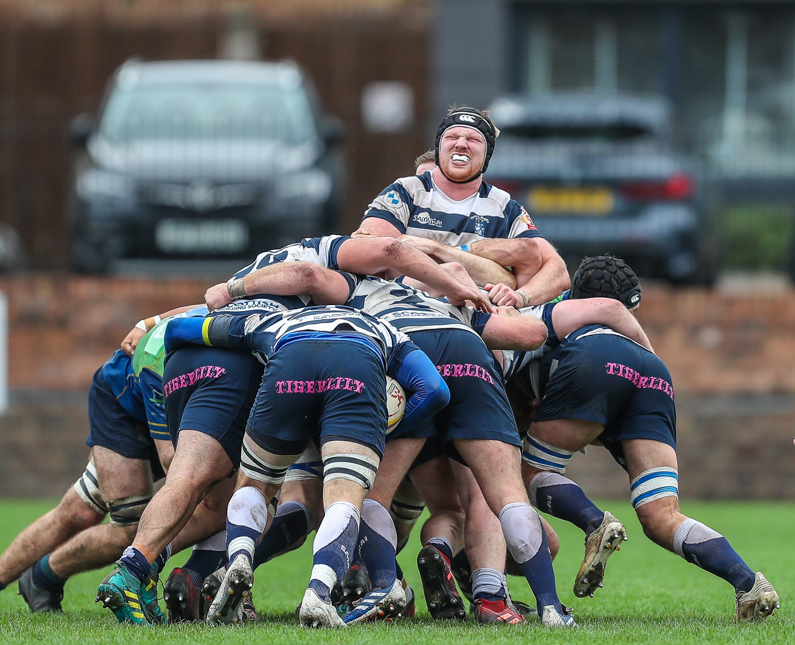 Heriots Fraser Hastie guides the maul forwardFOSROC Super 6 match between Heriot's Rugby and Boroughmuir Bears at Goldenacre, Edinburgh on 09/10/2021. 

(Photo: 39 Design Photography)