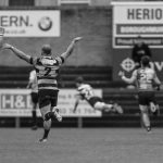 Heriots Stuart Edwards and Michael Liness  celebrate the decisive stay of the FOSROC Super 6 match between Heriot's Rugby and Boroughmuir Bears at Goldenacre, Edinburgh on 09/10/2021. (Photo: 39 Design Photography)